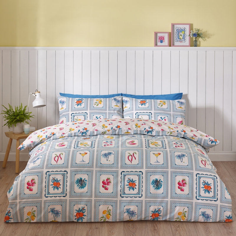 Riviera Tiles Reversible Duvet Cover Set, King Duvet Cover Set + 2 Pillowcases