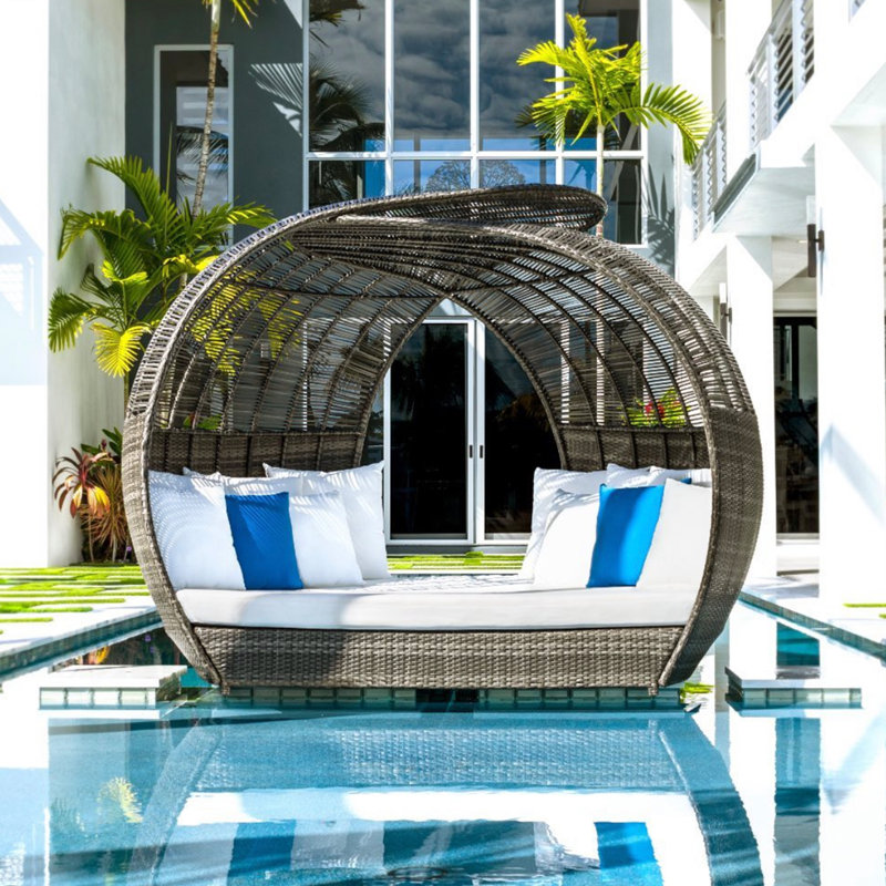 Banyan 73'' Wide Premium All-Weather Wicker Patio Daybed with Cushions, Canvas Air Blue Sunbrella® Canvas