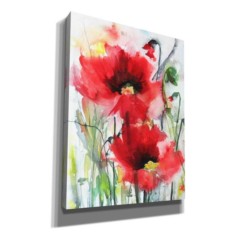 «Red Poppies» par Karin Johannesson, art mural sur toile, H 16 po x l 12 po x P 0,75 po