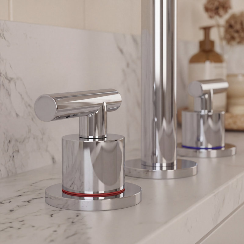 Cube Widspread 3-hole,2-handle Bathroom Sink Faucet with Drain Assembly, Polished Chrome
