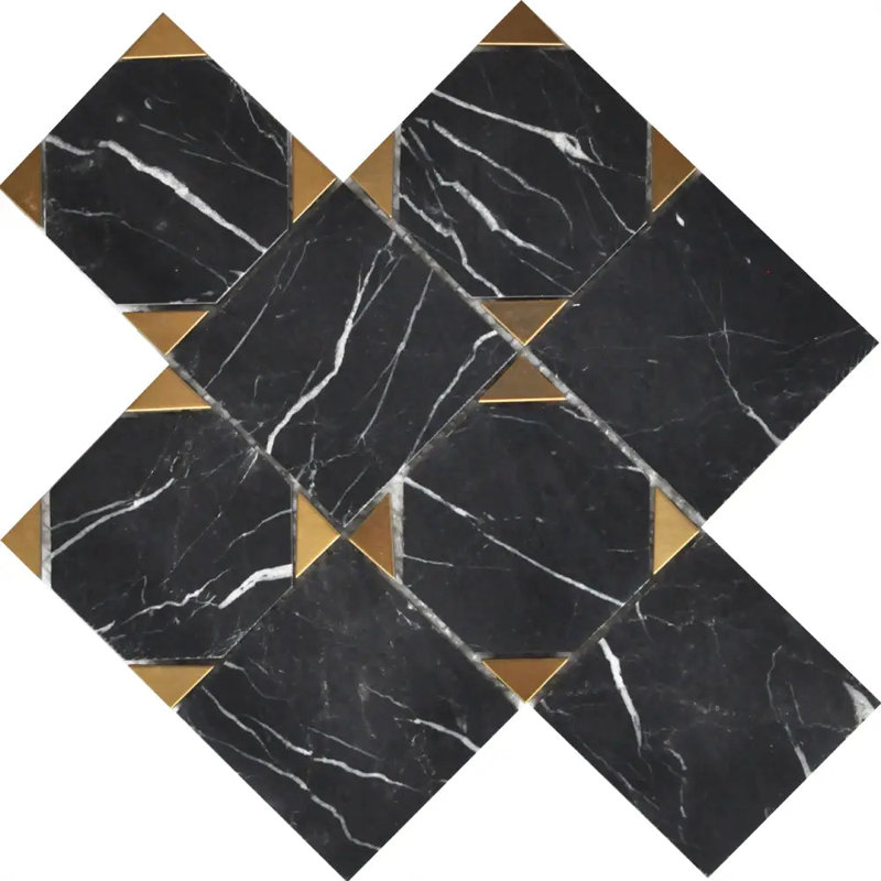 Nero Marquina 12" x 12" Marble Grid Mosaic Tile