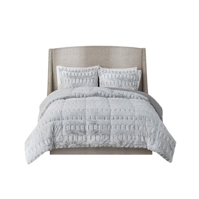 Luxurious Grey Faux Fur Bedding Sets, Hypoallergenic Polyester, Modern Bedroom Comfort