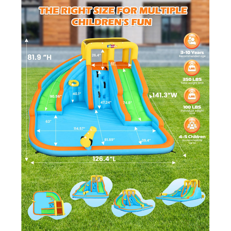 Inflatable Water Slide For Kids Backyard 11 In 1 Double Water Slides Bounce House With Blower, 5 Toys, Splash Pool,Climb Wall