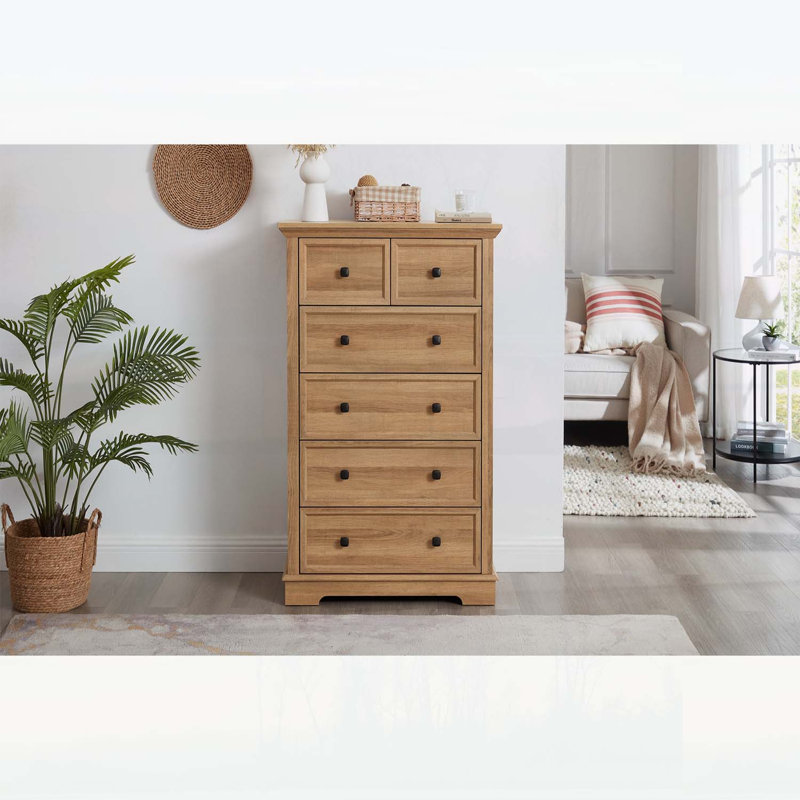 Commode 6 tiroirs avec rangement spacieux, design moderne et campagnard, idéale pour l'organisation de la chambre à coucher et du salon