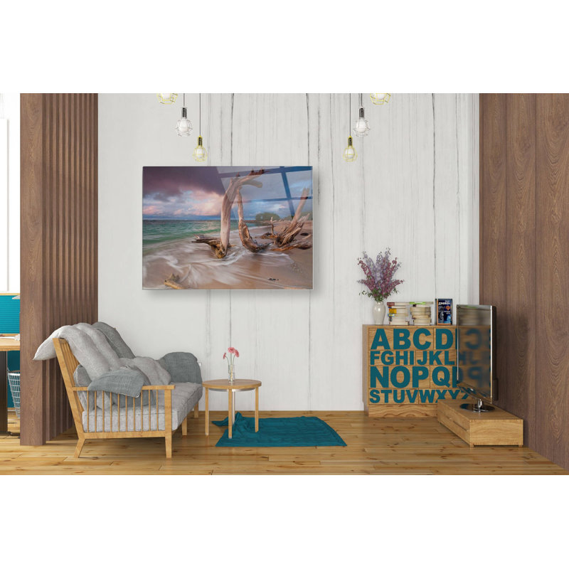 «Driftwood Sunset» par Katherine Gendreau, art mural en verre acrylique, H 24 po x l 36 po x P 0,2 po