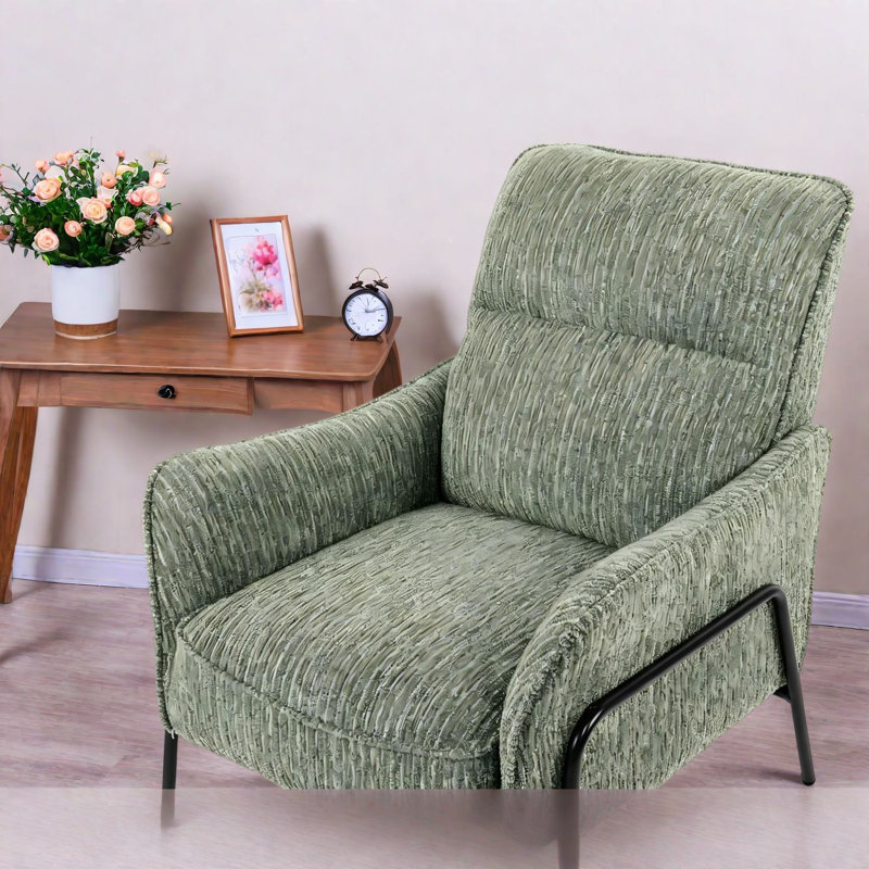 Fauteuil d'appoint confortable en tissu vert et en métal robuste pour la maison