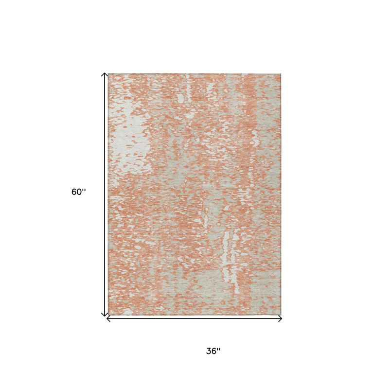 3' X 5' Coral And Ivory Abstract Washable Indoor Outdoor Area Rug