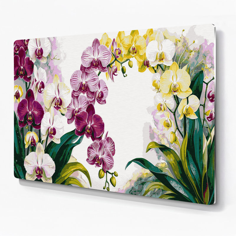 Orchidées botaniques, art mural en métal beige, H 11 po x l 14 po