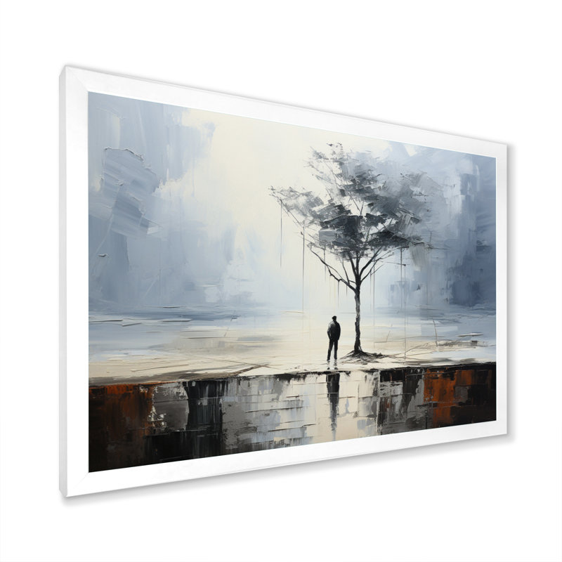 " Coastal Minimalism Solitude I ", White Picture Framed, 34" H x 44" W x 1.5" D