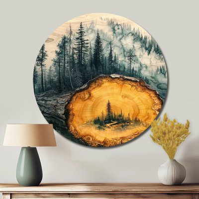 Lyndia - Art mural rond en métal forêt pour le salon