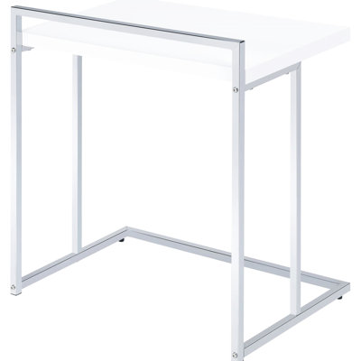 Rectangular High Gloss White Snack Table With Metal Legs For Stylish Home Decoration Sleek Look And Leg Mount