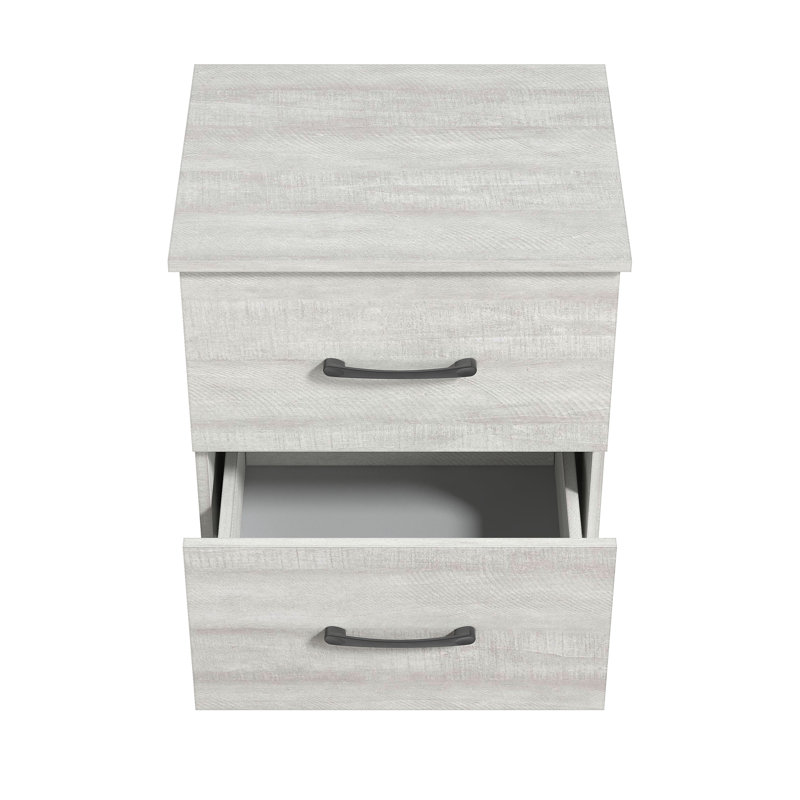 Table de chevet en bois manufacturé à 2 tiroirs H 23,7 po Arkia, Chêne gris cendré, Ensemble de 2