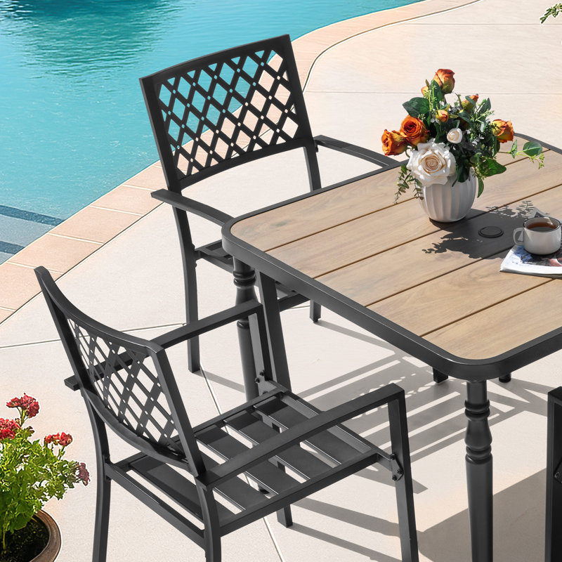 5-piece Ergonomic Patio Outdoor Metal Dining Set With Umbrella Hole, Brown