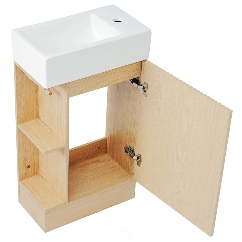 Armoire de salle de bain en bois et céramique, Naturel