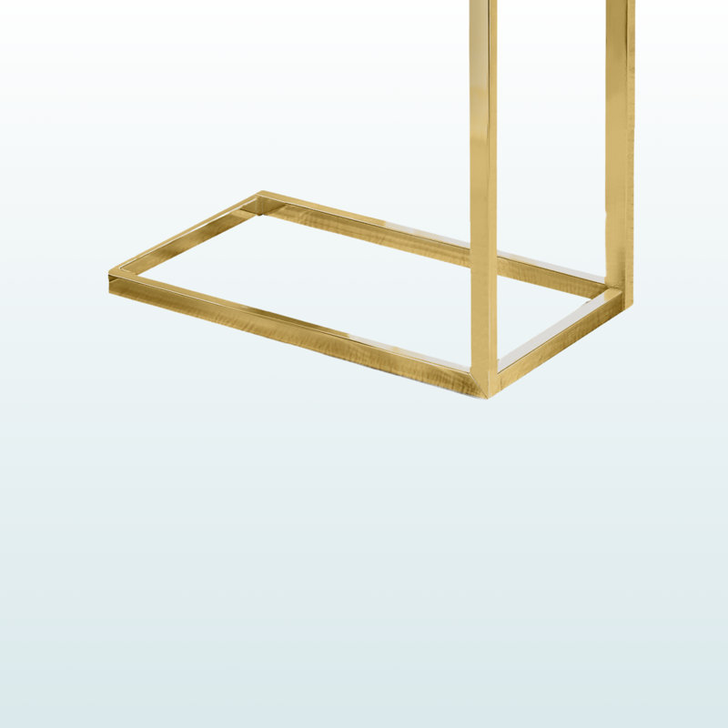 Table d'appoint Dexy, en forme de C, 1 tiroir, étroit 10 po x 16 po, métal, Or, Espresso brun