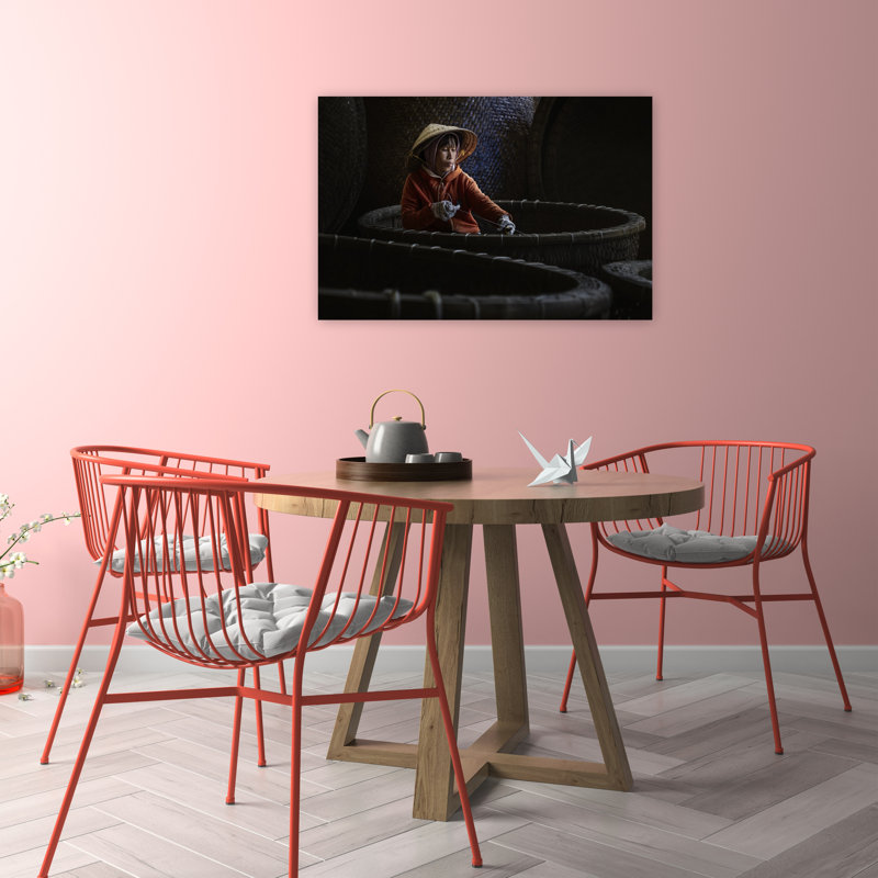 Art mural vietnamien traditionnel tissé serein, 24" H x 36" W
