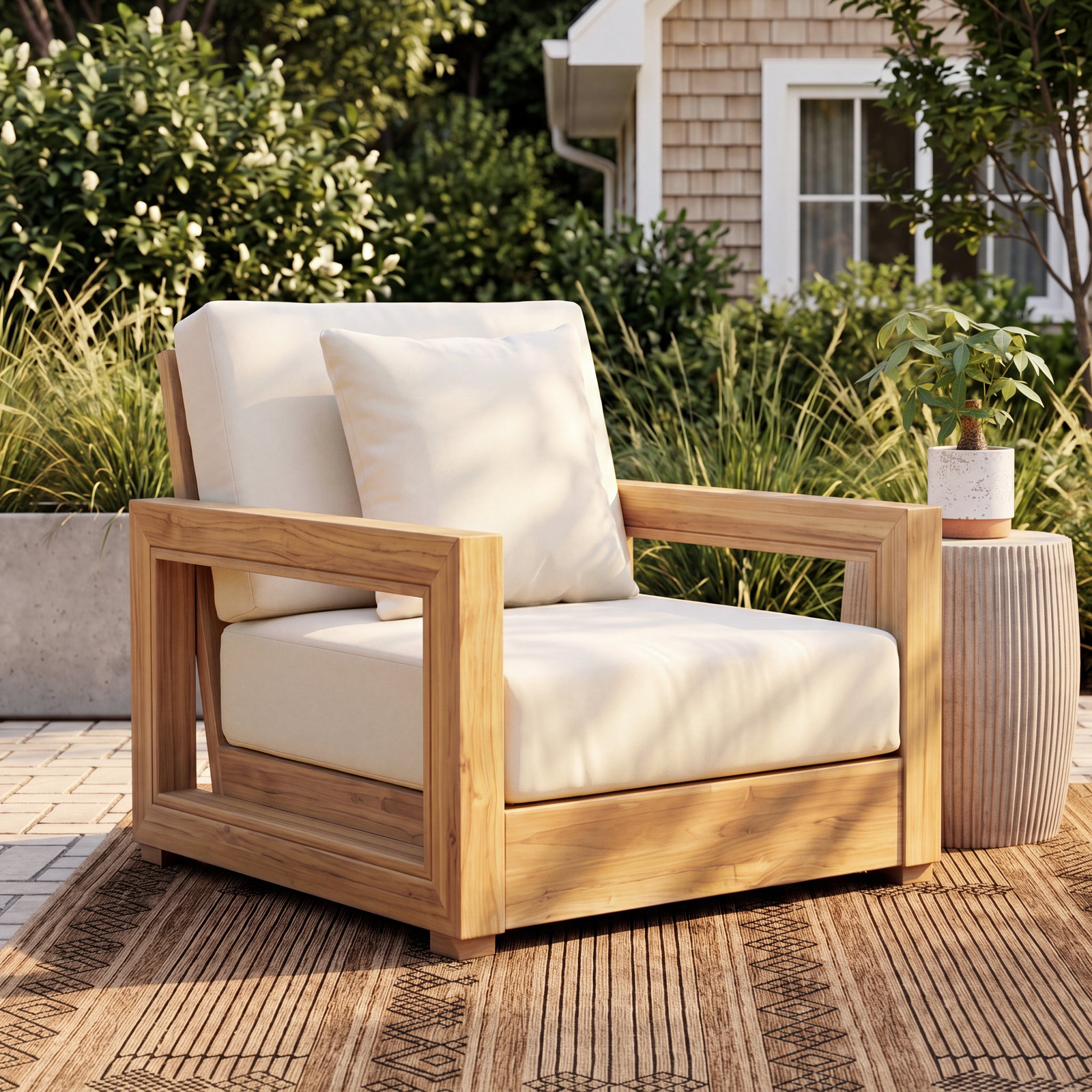 Melrose Teak Patio Lounge Chair, Beige