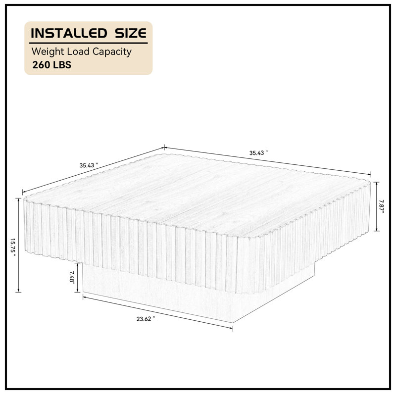 Table basse carrée en panneau de fibres à densité moyenne, Chêne, H 15,43 po x l 35,43 po x P 35,43 po