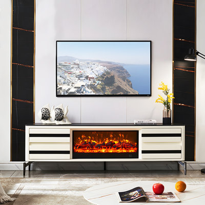 Modern minimalist solid wood electric decorative fireplace with simulated fire
