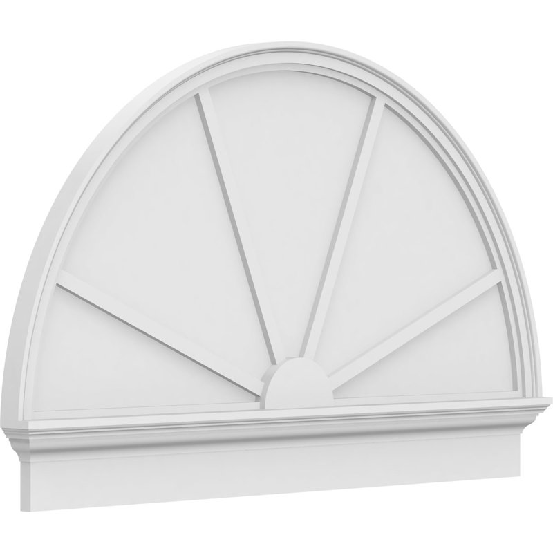 Architectural grade 4-spoke PVC pedimented semi-circle, H 31 3/4 po x l 50 po x P 2 3/4 po