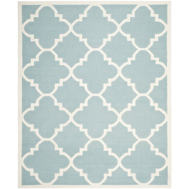 Rodgers Hand Woven Flat Weave Wool/Cotton Geometric Rug in Blue/Ivory, Rectangle 8' x 10'