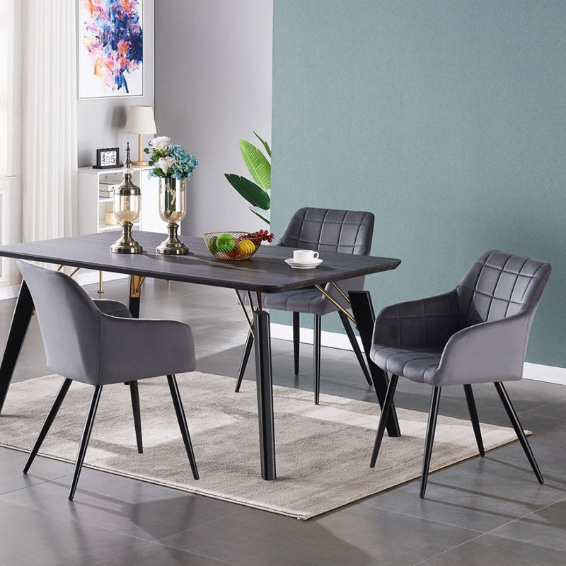Yerres 4 Person Dining set - a Rectangular Wooden Dining Table with Metal Legs and a Set of 4 Quilted Velvet Dining Chairs for Dining Room - Modern Dining Table Set
