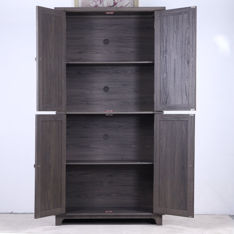 Ranee avec 4 portes en miroir en acrylique et tablettes réglables, Dark Brown