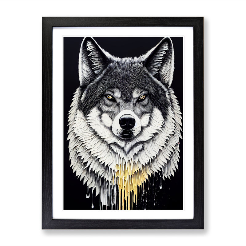 Splashed Wolf No.1 - Wall Art, Black Framed, 64cm H x 46cm W x 2cm D