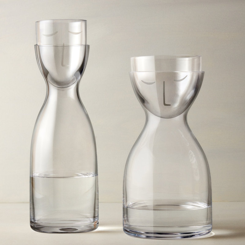 Mr. Mrs. 2 - Piece Crystal Lead Free Crystal Carafe Set, Green, 7.75" H x 4.25" W x 4.25" D
