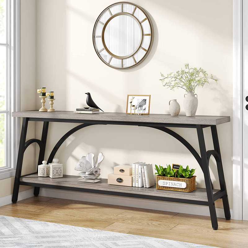 Merga 70.86'' Console Table, Gray/Black