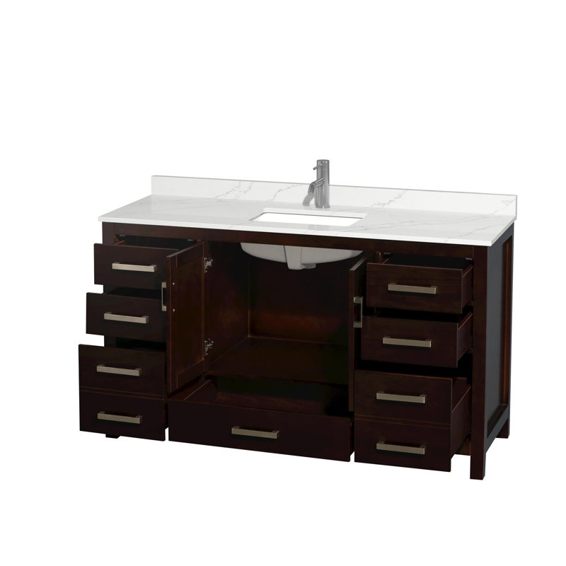 Sheffield 60" Freestanding Single Bathroom Vanity with Quartz Top, Giotto Quartz, Chrome, Brown