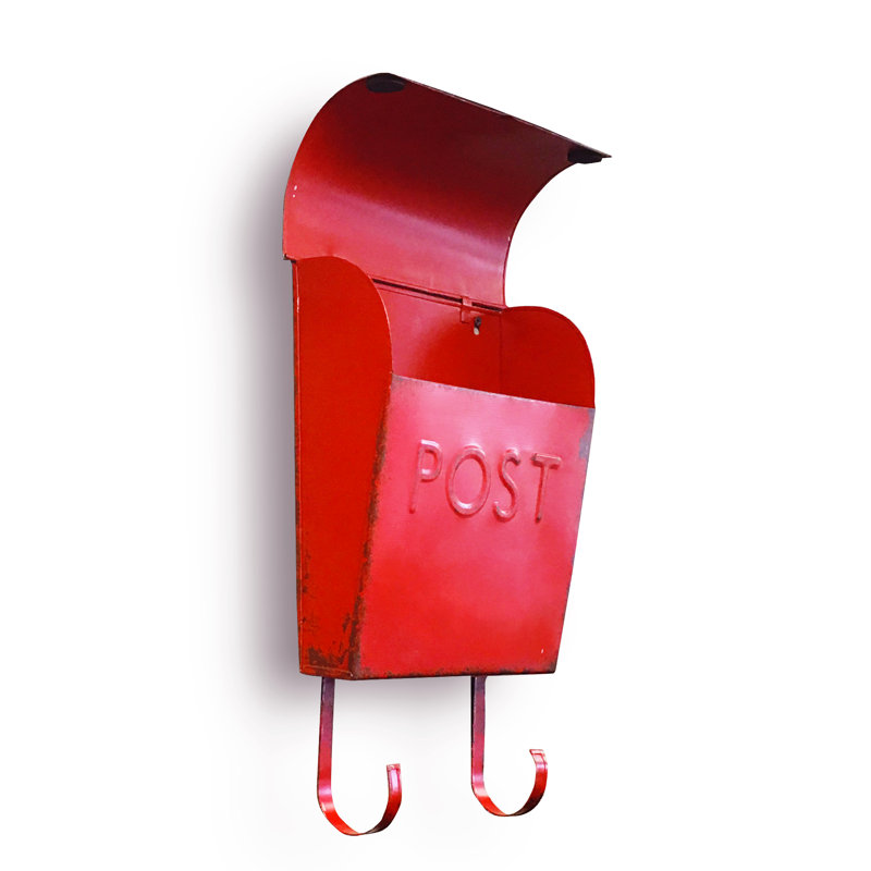 Antique Red Steel Wall Mounted Mailbox with Newspaper Holder