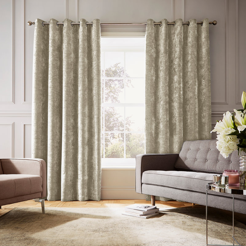 Selene Luxury Chenille Weighted Eyelet Curtains Pair, 229 W x 183 D cm