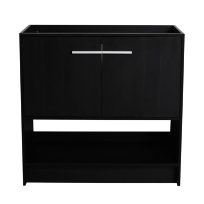 Armoire de salle de bain autoportante en contreplaqué 36 po, chêne noir, 2 portes, solide et facile à assembler en contreplaqué de chêne, avec égratignures, installer