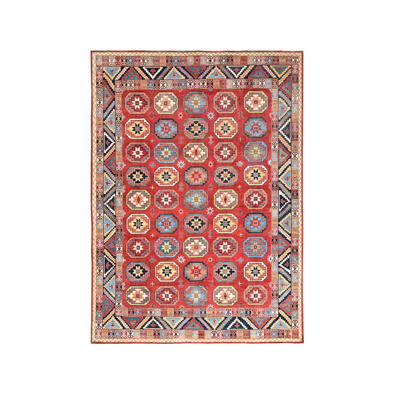 Tapis rouge en laine noué à la main de style afghan 10 pi x 13 pi 10 po AA9DB789FB8145788916D06543D23A45
