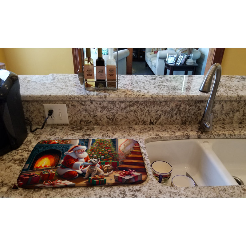Cairn Terrier and Santa Claus Dish Drying Mat