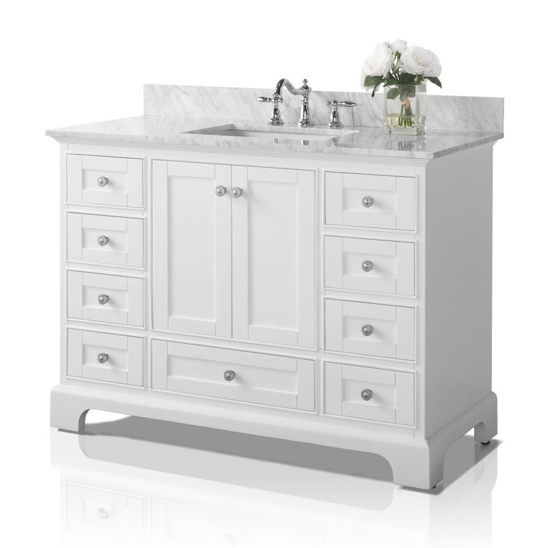 Audrey 48'' W Single Vanity, Carrara White, Brushed Nickel, Sapphire Gray