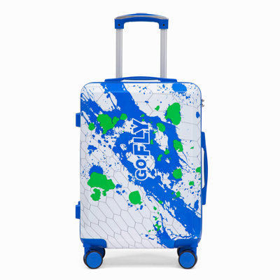 Valise à roulettes 20 pouces pour PC, valise de transport, avec motif imprimé et serrure à combinaison (bleu)
