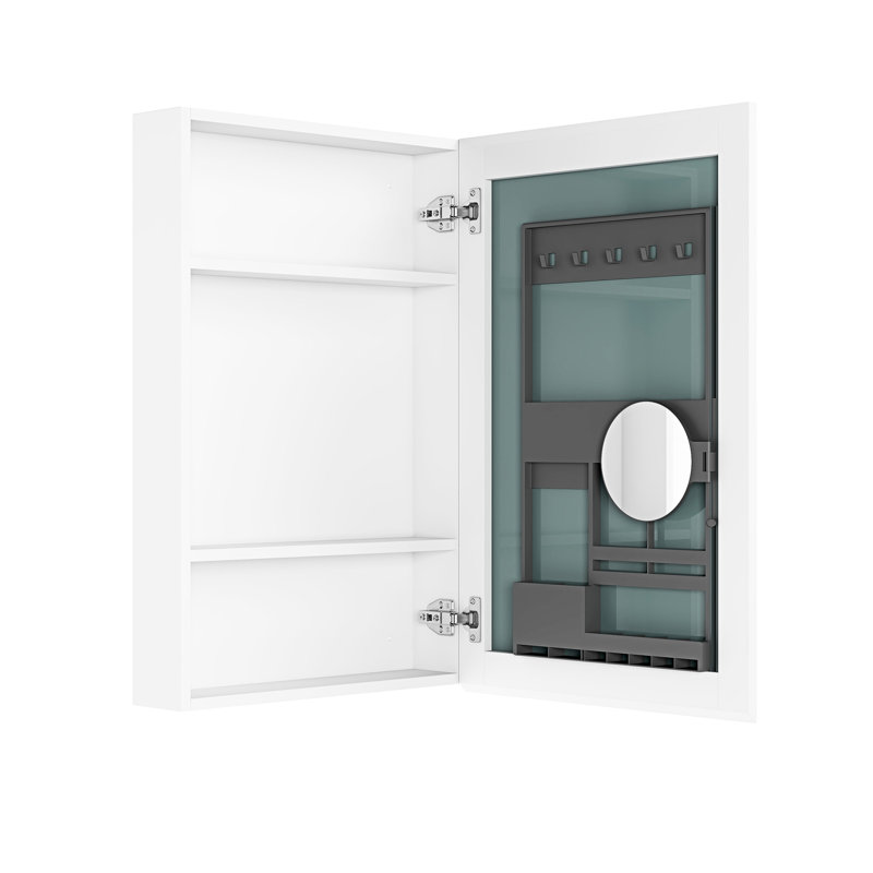 Armoire de rangement de salle de bain l 20 po x H 30 po, bord de miroir biseauté, rangement pour tapis de bain à droite et abondant, miroir haut, charnières, espace en bois d'ingénierie blanc,