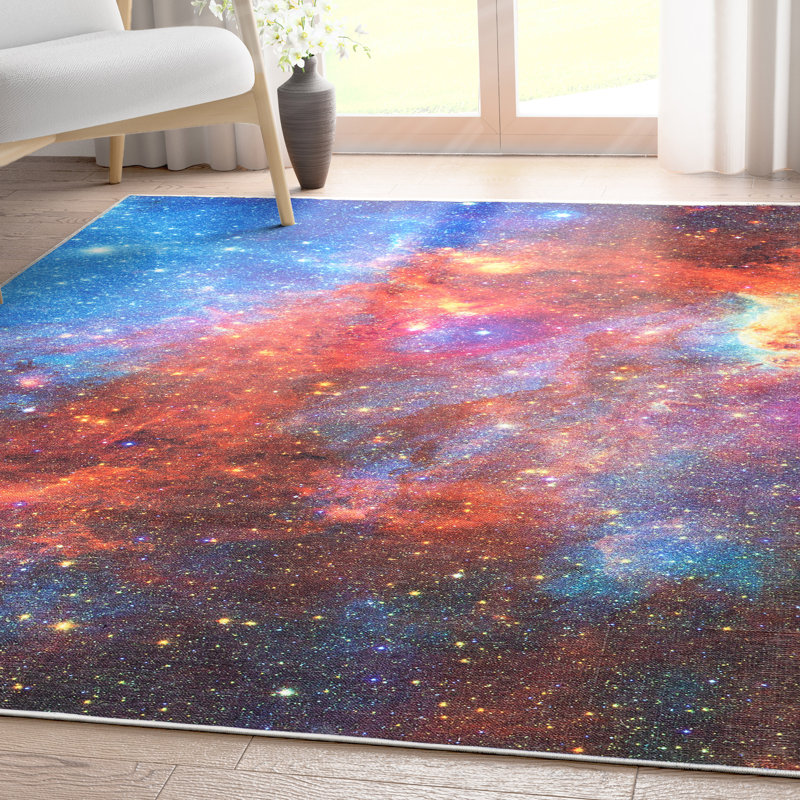  Tapis abstrait multicolore à tissage plat multicolore Celestial Space Supernova 5 pi 3 po x 7 pi 3 po