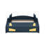Lit plateforme simple bleu foncé et jaune avec thème de voiture de course et option de rangement, construction robuste pour un sommeil paisible dans la chambre à coucher