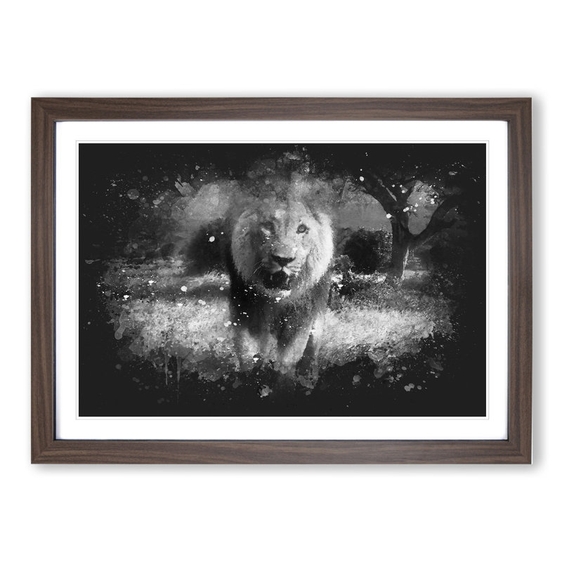 Lion Vol.5 - Picture Frame Graphic Art, 36cm H x 48cm W x 2cm D, Walnut Framed