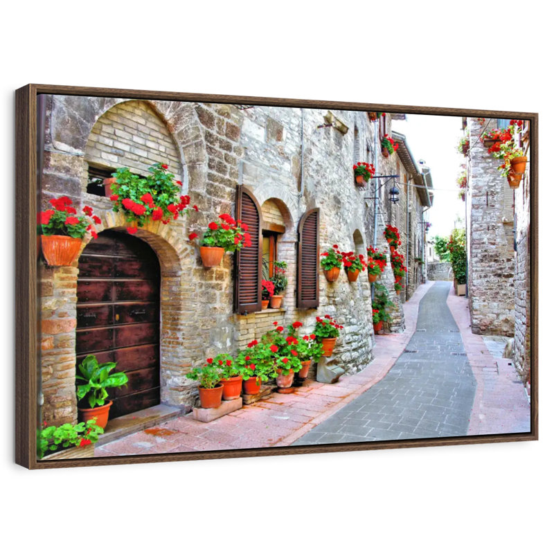 Rue italienne pittoresque, Cadre flottant noyer, 40 po x 27 po