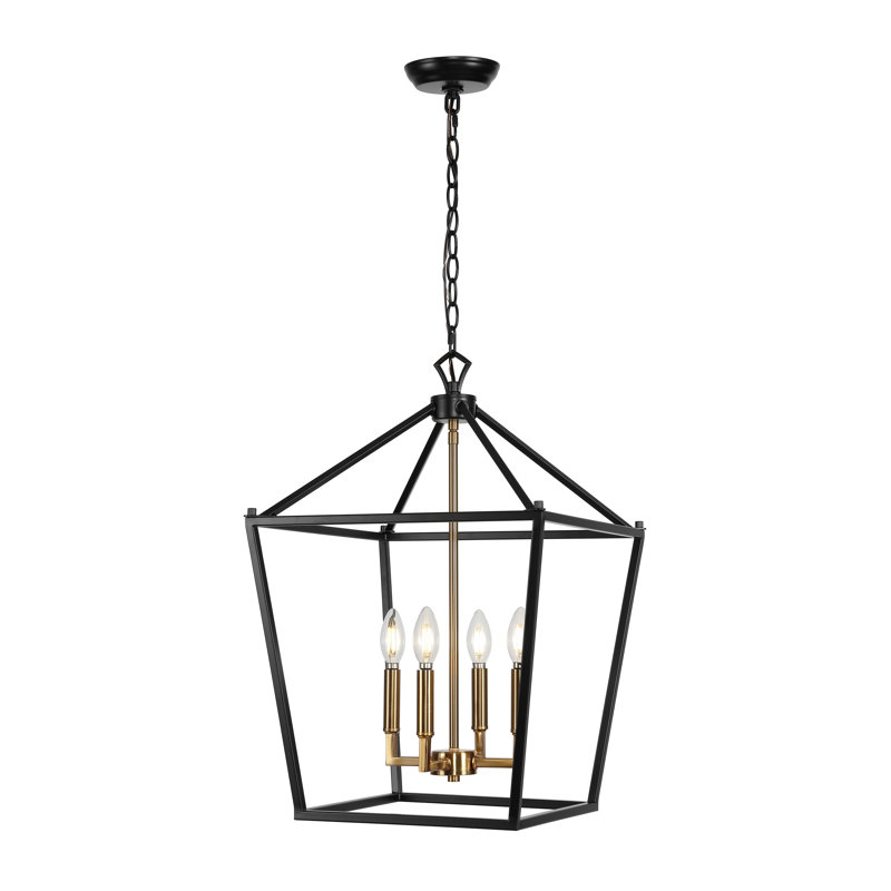 Joree 4 - Luminaire suspendu géométrique lanterne, H 24,5 po x l 16 po x P 16 po, Bronze huilé / laiton doré