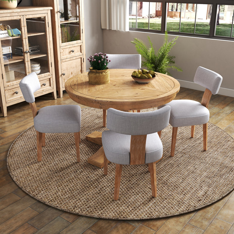 5-Piece Dining Set Mid-Century Modern Wooden Table & Upholstered Chair Set For Home, Kitchen, Dining Room, Gray/Brown, Brown