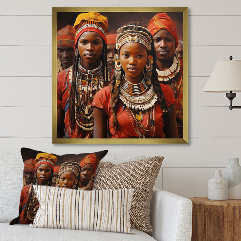 Art mural africain, «Vibrance IV» - Balenciaga, Cadre doré simple, H 30 po x l 30 po x P 1,5 po
