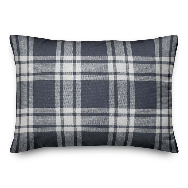 Housse et insert de coussin rectangulaire d'extérieur à carreaux Distress 17, Bleu