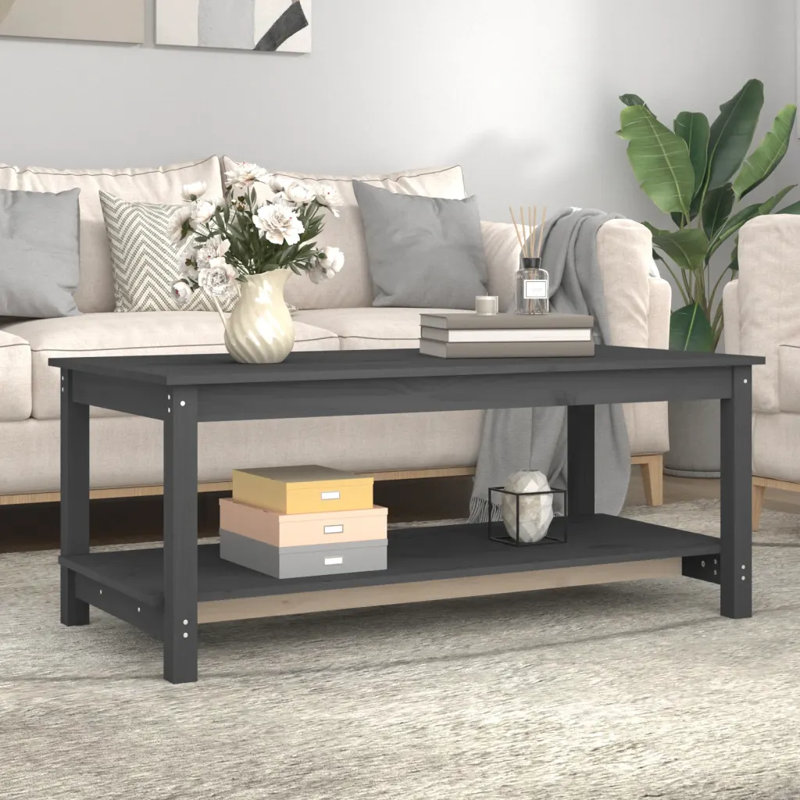 Solid Wood Four Leg Coffee Table with Storage, Grey