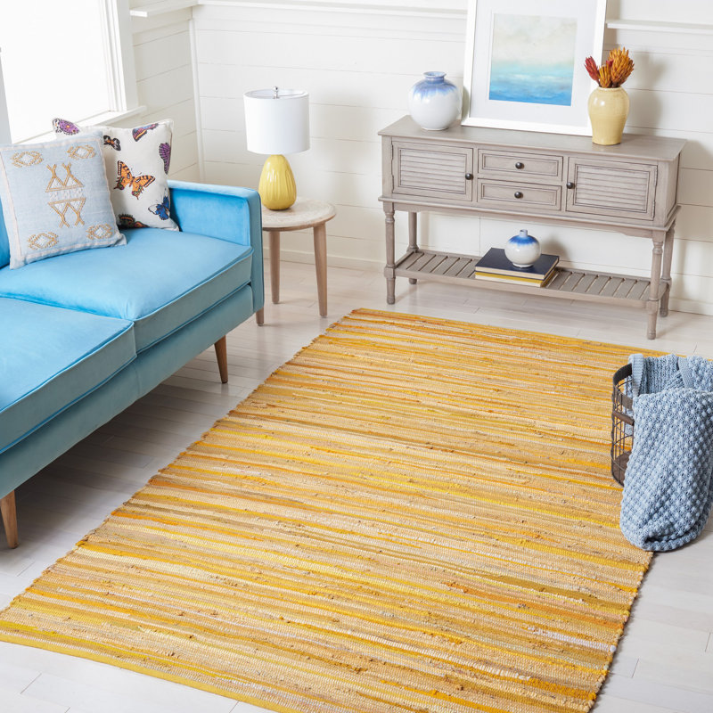 Caldina Hand Woven Cotton Striped Rug, Rectangle 5' x 8'
