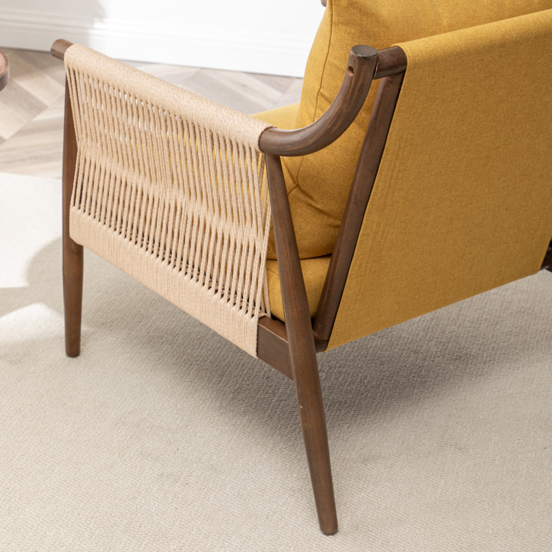 Chaise d'appoint rembourrée en bois massif Cofield, Jaune
